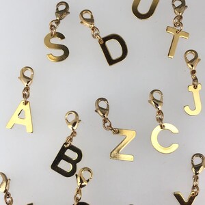 Letter Pendants, Alphabet, Charms, Friendship personalized gift Stainless steel gold-plated carabiner charm bracelet, chain image 3