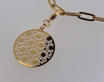 Flower of Life, Flower of Life, Charm, Stainless Steel Pendant 18Kt. gold plated, esoteric, creation symbol, charm bracelet,