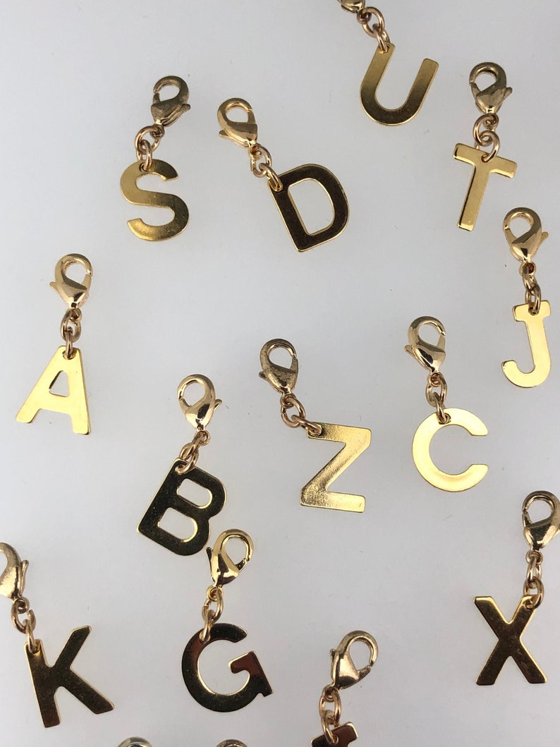 Letter Pendants, Alphabet, Charms, Friendship personalized gift Stainless steel gold-plated carabiner charm bracelet, chain image 3
