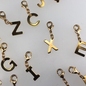 Letter Pendants, Alphabet, Charms, Friendship personalized gift Stainless steel gold-plated carabiner charm bracelet, chain image 4