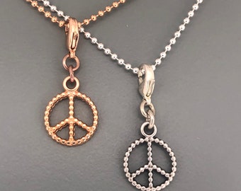 Peace sign, charm, pendant, peace, vintage, boho, silver or rose gold;