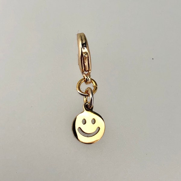 Smiley, Anhänger, Charm, Edelstahl, 18 Kt. vergoldet, Geschenk, Kette, Armband, Bettelarmband;