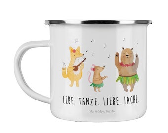 Camping Emaille Tasse Waldtiere Aloha - Geschenk, Metalltasse, Tanzen, gute Laune, Campingtasse, Musik, Bär, lustige Sprüche, Trinkbecher,