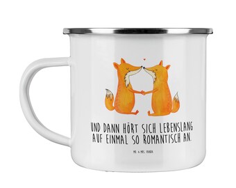 Camping Enamel Cup Foxes in love - unbreakable, wife, metal cup, mug, lovebirds, boyfriend, animal lover, wedding, proof of love, clever as