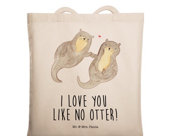 Tragetasche Otter händchenhaltend - Geschenk, Liebe, Stoffbeutel, Einkaufstasche, verliebt, Seeotter, Beuteltasche, Fischotter, Jutebeutel,