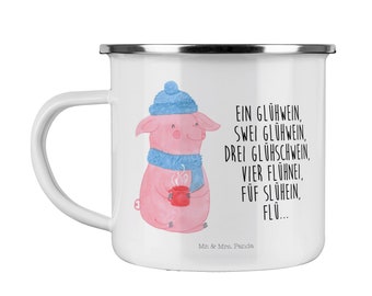 Camping Emaille Tasse Lallelndes Glühschwein - Geschenk, Heiligabend, Outdoor Tasse, Trinkbecher, Campingtasse, Weihnachtsmarkt, Spruch,