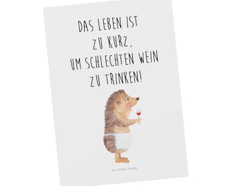 Postkarte Igel mit Wein - Geschenk, Wein Deko, gute Laune, Einladung, Geschenk Weintrinker, Ansichtskarte, Grußkarte, Geschenkkarte, Tiere,