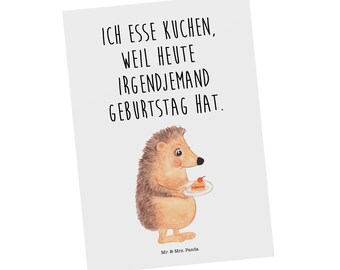 Postkarte Igel mit Kuchenstück - Geschenk, Geschenkkarte, Einladung Party, süße Tiermotive, lustige Sprüche, Essen Spruch, Grußkarte,