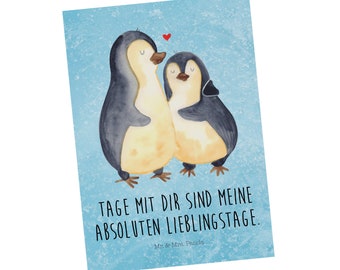 Postcard penguin hugging - happy, Winter, invitation, proof of love, love, gift card, postcards, wedding day, North Pole, Penguins