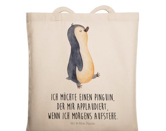 Tragetasche Pinguin marschierend - Geschenk, Stoffbeutel, Beuteltasche, stolz, Bruder, Familie, spazieren, Jutebeutel, zufrieden,