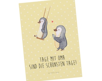Postcard Penguin and grandma swing  - gift card, Dad, invitation card, best grandma, grandchild, paper, Father's Day, Mother's Day,