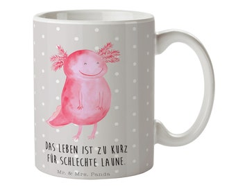 Tasse Axolotl glücklich - Geschenk, Lurche, Frühstück, Kaffeebecher, Molch, Lurch, gute Laune, Büro, Schwanzlurch, Kaffeetasse, Becher, Tee