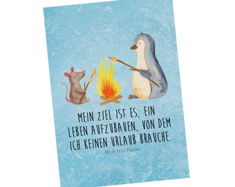 Postkarte Pinguin Lagerfeuer - Geschenk, Büro, Ansichtskarte, Maus, Lebensspruch, Einladung, Geschenkkarte, Marshmallows, Neustart,