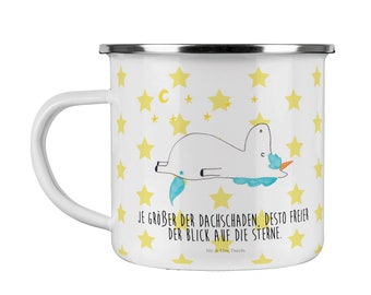 Camping Emaille Tasse Einhorn Sternenhimmel - Geschenk, Verrückt, Metalltasse, Campingtasse, Outdoor Tasse, Einhörner, Trinkbecher,