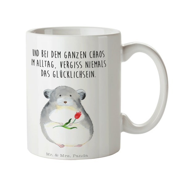 Tasse Chinchilla mit Blume - Geschenk, Depressionen, Frühstück, Glücklichsein, gute Laune, Kaffeebecher, süße Tiermotive, lustige Sprüche,