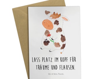 Grußkarte Kuh - Geschenk, Flausen, Hochzeitskarte, Landwirtin, Landwirt, Glückwunschkarte, Spruch, Geburtstagskarte, Bauernhof, Klappkarte,