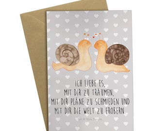 Grußkarte Schnecken Liebe - Geschenk, Klappkarte, Freundin, Paar, Pärchen, zufrieden, Jahrestag, Einladungskarte, Glückwunschkarte,