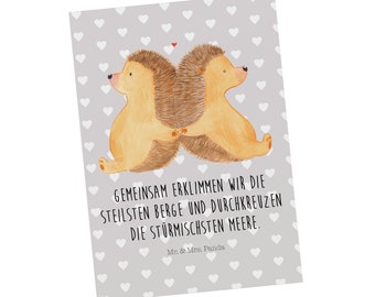 Postkarte Igel händchenhaltend - Geschenk, Liebe, Ansichtskarte, Grußkarte, Geschenkkarte, Jahrestag, Hand in Hand, große Liebe, glücklich,