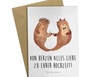 Grußkarte Hochzeitspaar Otter - Geschenk, Hochzeitsfeier, Hochzeitskarte, Hochzeitstag, Klappkarte, Verlobungsgeschenk, Geschenk zur