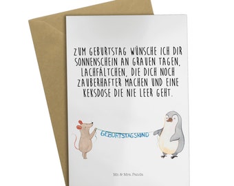 Grußkarte Maus Pinguin Geburtstag - Geschenk, Geburtstagsgeschenk, Geburtstagsfeier, Geburtstagskind, Geburtstage, Einladungskarte,