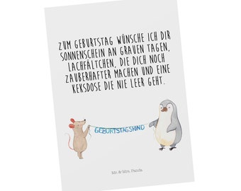 Postkarte Maus Pinguin Geburtstag - Geschenk, Geburtstagsgeschenk, Party, Geschenkkarte, Einladung, Grußkarte, Geburtstage, Ansichtskarte,