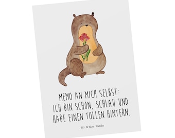 Postkarte Otter Blumenstrauß - Geschenk, Otter Seeotter See Otter, Seeotter, Einladung, Geschenkkarte, Fischotter, Grußkarte, Ansichtskarte