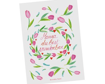 Postkarte Mama Tulpen - Geschenk, Dekoration, Geschenkkarte, Ansichtskarte, Sommer Deko, positive Botschaft, Einladung, Frühlings Deko,