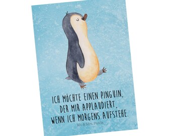 Postkarte Pinguin marschierend - Geschenk, Frühaufsteher, spazieren, Grußkarte, Einladung, Geschenkkarte, stolz, Familie, Ansichtskarte,