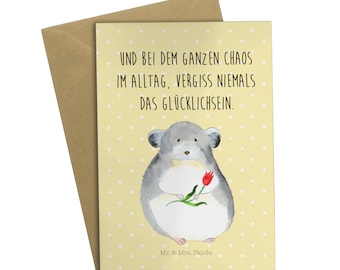 Grußkarte Chinchilla mit Blume - Geschenk, gute Laune, Tiere, Einladungskarte, Chinchillas, lustige Sprüche, traurig sein, Büro,