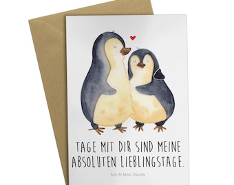 Grußkarte Pinguin umarmend - Geschenk, verknallt, Hochzeitstag, Hochzeitsgeschenk, Klappkarte, Liebesgeschenk, Glückwunschkarte, Seevogel,