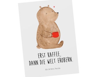 Postkarte Bär Kaffee - Geschenk, Motivation, Einladung, Teddybär, Geschenkkarte, Welt retten, Ansichtskarte, Teddy, Grußkarte