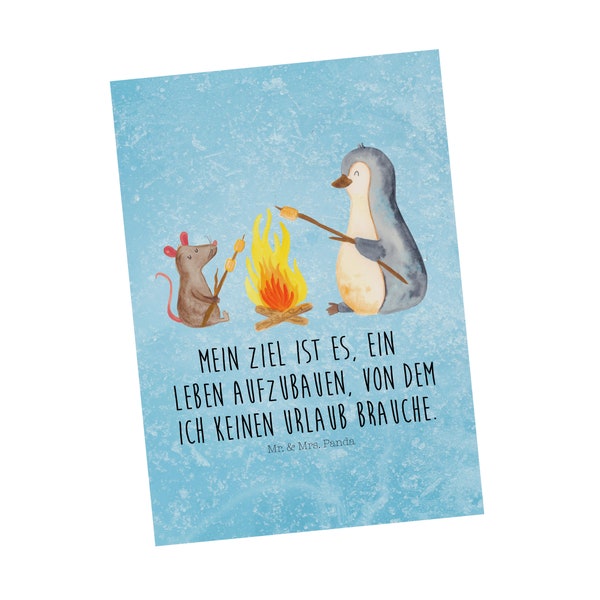 Postkarte Pinguin Lagerfeuer - Geschenk, Büro, Ansichtskarte, Maus, Lebensspruch, Einladung, Geschenkkarte, Marshmallows, Neustart,