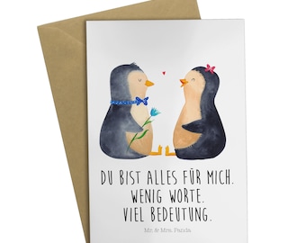 Grußkarte Pinguin Pärchen - Geschenk, Einladungskarte, Liebesgeschenk, Liebe, Klappkarte, Hochzeitstag, Glückwunschkarte, Hochzeitskarte,