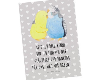 Postcard Parakeets in love - gift for him, invitation, hugging, Marriage, birds, closeness, trust, gift card, letter, budgie, Together,