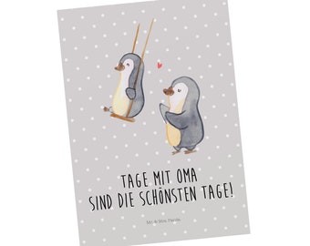 Postkarte Pinguin Oma schaukeln - Geschenk, Lieblingsoma, Enkelkind, Schwester, Omi, Geschenkkarte, Ansichtskarte, Geschenk für Oma,