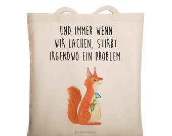 Tragetasche Eichhörnchen Blume - Geschenk, Stoffbeutel, Beutel, lustige Sprüche, Einkaufstasche, Lachen, süße Tiermotive, Spruch positiv,