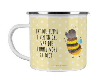 Camping Emaille Tasse Hummel flauschig - Geschenk, Outdoor Tasse, gute Laune, Tiere, Campingtasse, Trinkbecher, Biene, süße Tiermotive,