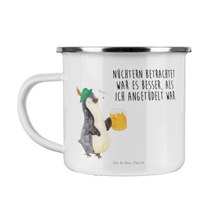 Emaille Becher Camping Tasse Pinguin & Spruch meine Einschulung Kaffeetasse  Geschenk mit Name Wunschname & Datum eb192