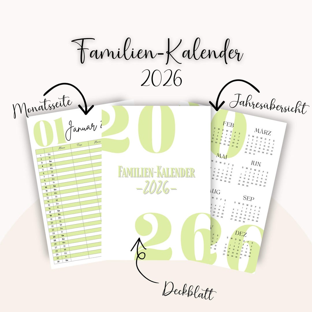 Familienkalender 2026 zum Ausdrucken – Neutraler Wandkalender mit 5