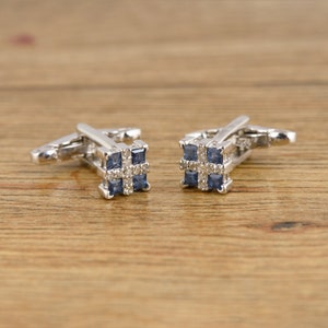 Square Blue Sapphire Cufflinks: Sterling Silver Men&#39;s Jewelry