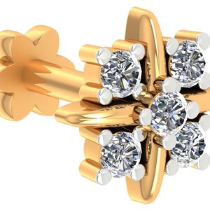 14k Gold Diamond Nose Stud: 0.07ct Natural Diamond Pin