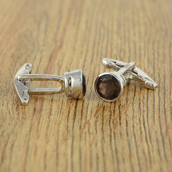 925 Sterling Silver Smoky Quartz Cufflinks 925 Silver 8mm Brown Smoky Quartz Cufflinks men s Cufflinks Gifts for Dad Etsy UK