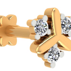 14k Gold Diamond Nose Pin: 0.05ct Pierced Nostril Stud