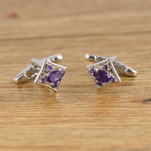 925 Sterling Silver Cufflinks / Natural Purple amethyst Gemstone cufflinks - Men&#39;s Cuff links Gift / Fathers Day Gift / gifts For Dad