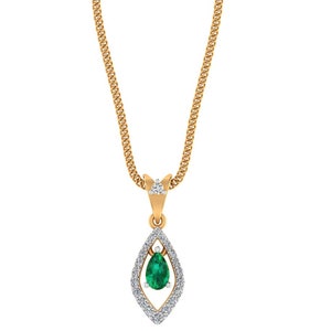0.41 carats Natural Green Emerald Diamond Leaf Pendant - 14k Yellow Gold Emerald Diamond charm Pendant,5x3mm Pear emerald Green Leaf pendant
