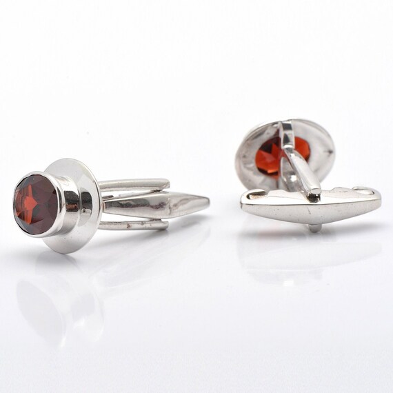 Details about  / 925 Sterling Silver Cufflinks With Gemstone Red Garnet Size 7X5 MM Oval