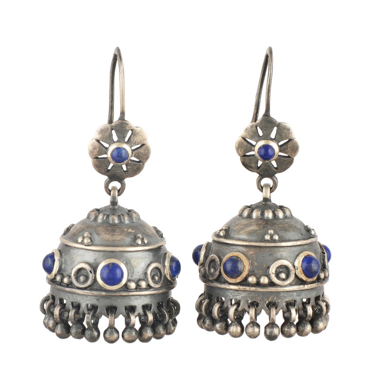 Natural Blue Lapis Gemstone 925 Sterling Silver Jumkas Earring