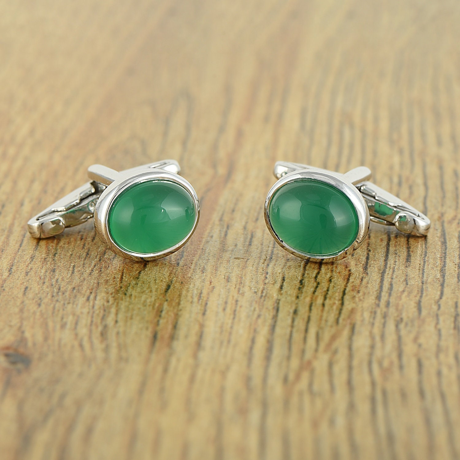 925 Sterling Silver Gemstone Cufflinks Groene Onyx Cabochon Etsy