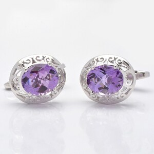 925 Sterling Silver Amethyst Cufflinks - Natural Purple Amethyst Gemstone Cufflinks, Men&#39;s Cufflinks - - gifts For Dad