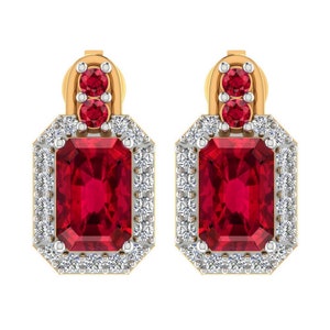 14k Gold Ruby Stud Earrings: Diamond Halo, Certified